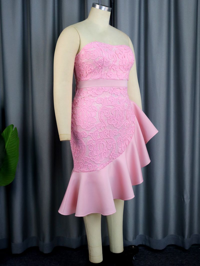 Women's lace patchwork dress plus size celebrity wave tube top dresses_voghion.com