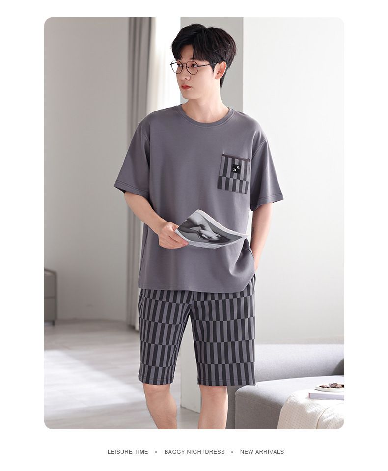 Heren zomer pyjama met korte mouwen en puur katoen, nieuw los en dun ontwerp, plus size huispak, modieus en comfortabel - 4XL_voghion.com
