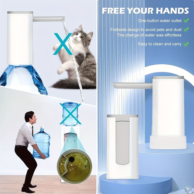 Portable Electric Water Dispenser Pump With Digital Display Adjustable Volume For 1-5 Gallon Bottles Foldable Spout Beverage Dispenser_voghion.com