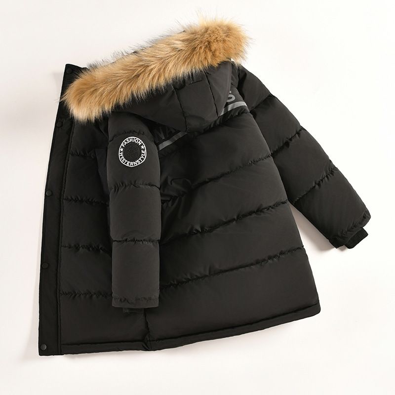 Manteau d'hiver en coton pour garçon, version coréenne, grande taille, lettre pour enfants, mi-long, en duvet, épais et chaud, tendance_voghion.com