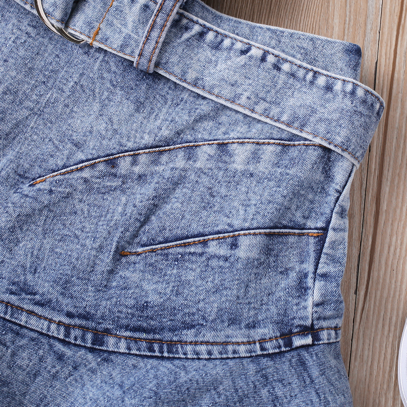Moeder & Kinderen Kinderkleding Meisjes Effen Kleur Vest Mouwloos Top Denim Open Zak Geplooide Rok Pak_voghion.com