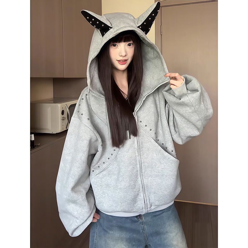 Maglione con cappuccio Willow Spike Dog Horn per uomo e donna, cappotto da uomo autunnale e invernale_voghion.com