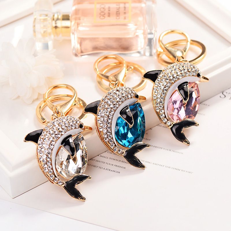 Light Luxury Fashion Car Hanging Decoration For Women Fish Alloy Inlaid With Diamonds Small Dolphin Keychain Bag Pendant_voghion.com