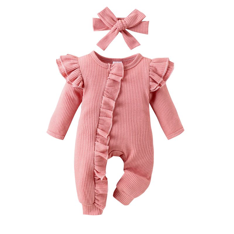 Mother & Kids Baby Girl’s Waffle-Knit Bodysuit With Flutter Sleeves – Soft & Stylish, 0-12M"_voghion.com