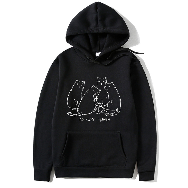 Women's plush sweater plain private cat maid printed kangaroo pocket drawstring printed hoodie_voghion.com