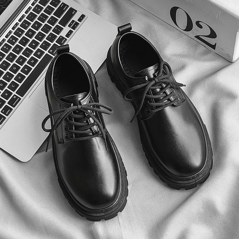Business leather men's fall 2023 new young British style students thick soled suit men all wear fashionable shoes_voghion.com