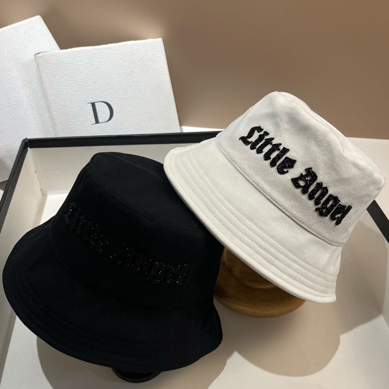 2025 New Rhinestone Sanskrit Letter Pure Cotton Fisherman Korean Style Spring Summer Casual Bucket Outdoor Travel Breathable_voghion.com