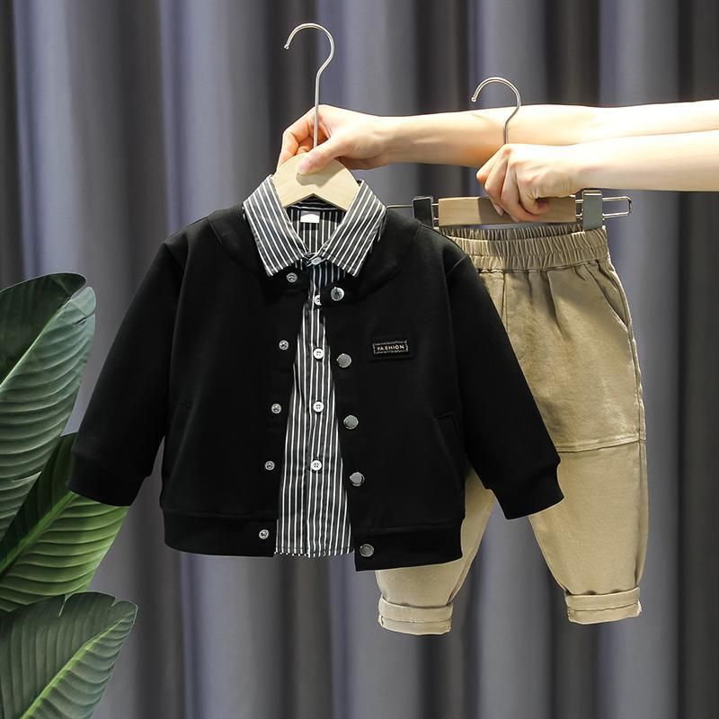 Mutter & Kind Kinder Frühlingskleidung Stilvolle Anzüge Alle Match Kinderkleidung Net Promi Jungen Straße Casual Dreiteiliger Anzug_voghion.com