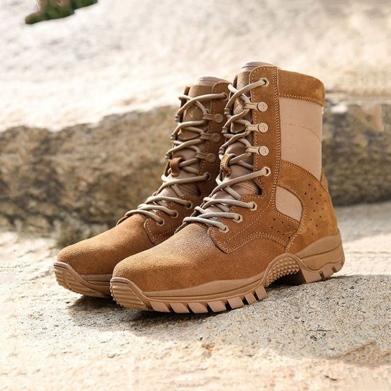 Waterproof Cowhide Shoes Fashion Side Zipper Lace-up Boots Outdoor Hiking Climbing Boot Wear-resistant Non-slip Shoe_voghion.com