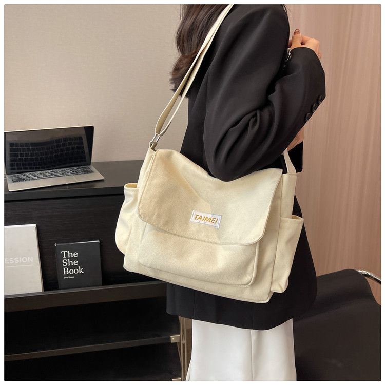 Canvas Solid Color Messenger Premium Sense Commuter Single Shoulder Crossbody Bag_voghion.com