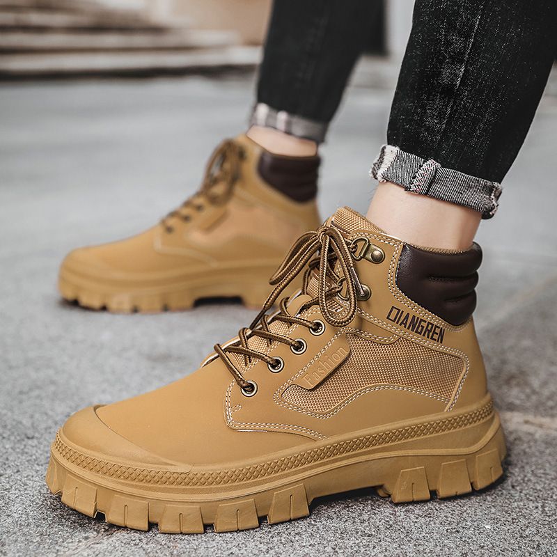 Martin Boots Men's High-top Tooling Boots Leather Retro Style Big Yellow Boots Can't Be Kicked Badly_voghion.com