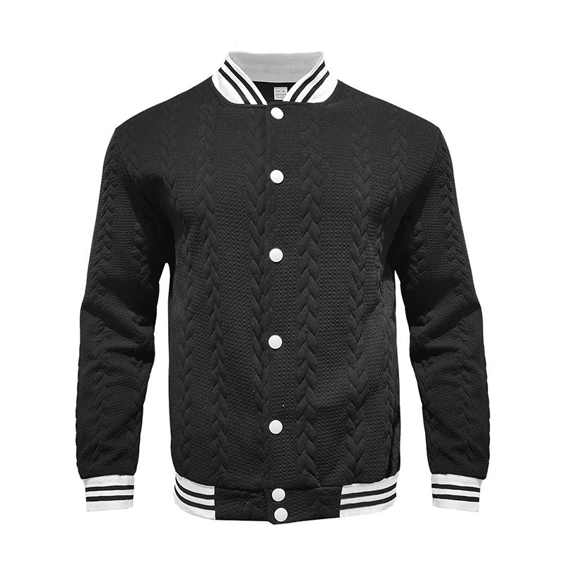 Herbst/Winter Herren Baseballuniform, gestrickt, Jacquard, einfarbig, Stehkragen, lässig, mit überschnittener Schulter, Button-Down-Jacke_voghion.com