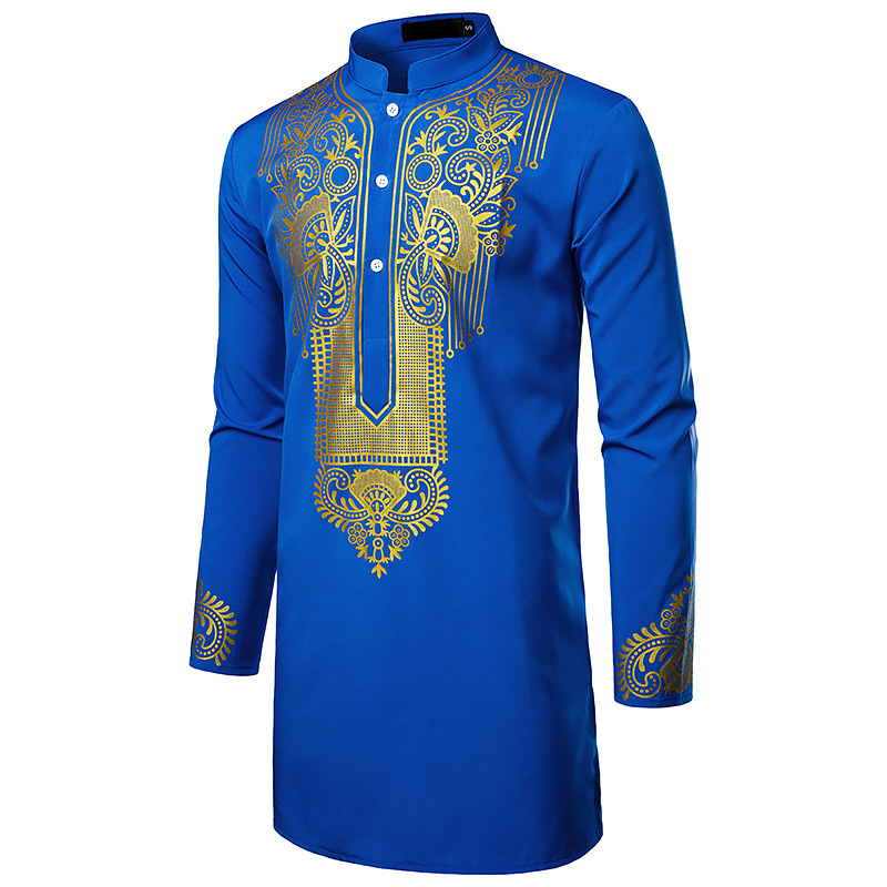 Herre Casual Fashion Bronzed Pullover skjorte Tuten Lang skjorte Muslin Lige skjorte_voghion.com