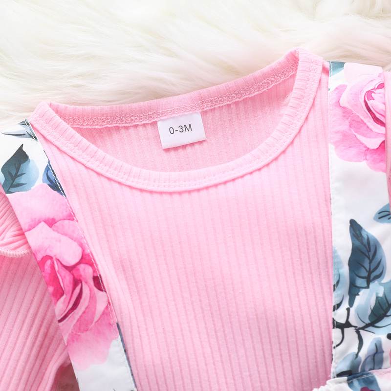 Dětské oblečení, jarní a podzimní oblečení, dětské oblečení s krátkými rukávy, trojúhelníkový overal s květinovou mašlí a podvazkovou sukní_voghion.com