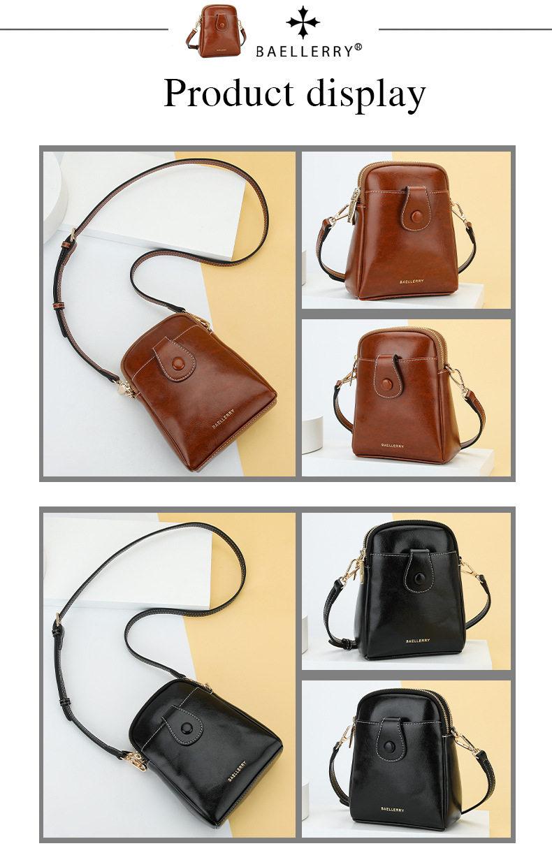 Borsa per cellulare nuova borsa a tracolla con doppia cerniera in pelle cerata da donna Baellerry versatile borsa a tracolla portamonete_voghion.com