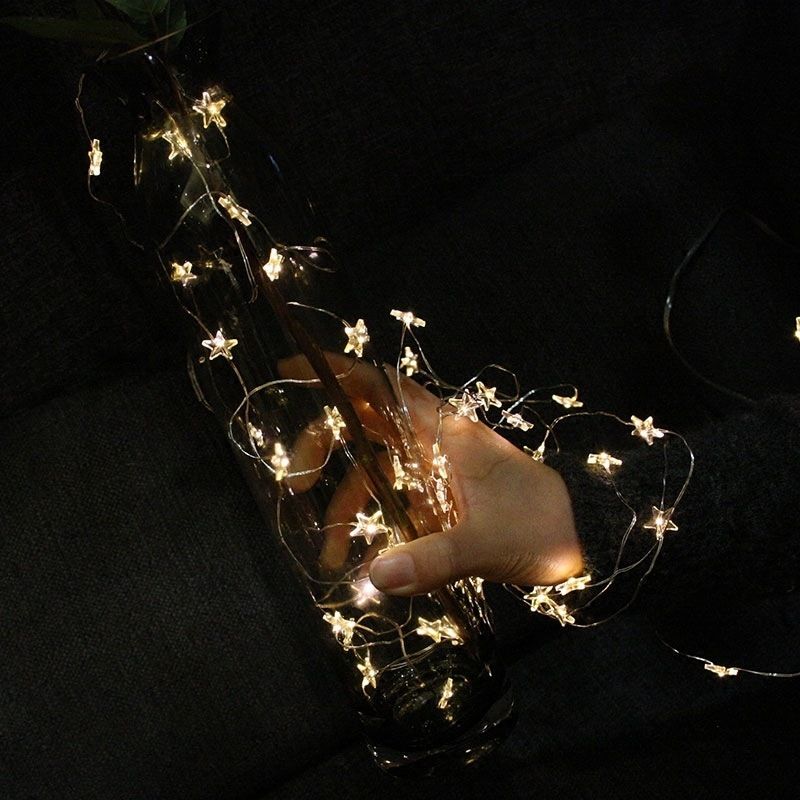 Luci a forma di stella con filo di rame, decorazione creativa per bottiglie, strisce luminose, mini luci natalizie con filo d'argento_voghion.com