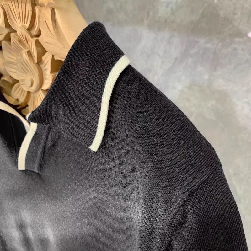Männerkleeder Summer Kontrastfaarf mëll bequem reife Trend Mark gestrickte Poloshirt Männer Retro Revers Kuerzärm T-Shirt_voghion.com