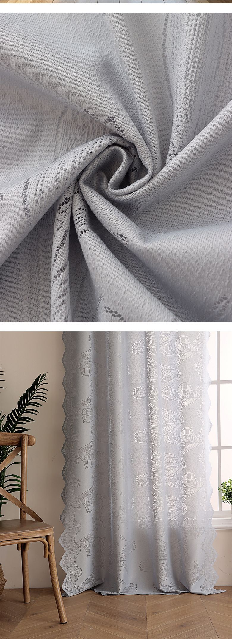 Tulp geborduurde kantgordijnen - transparante gordijnen voor alle seizoenen (kant-en-klaar, boho chic, woonkamer en slaapkamer, 132x213 cm)_voghion.com