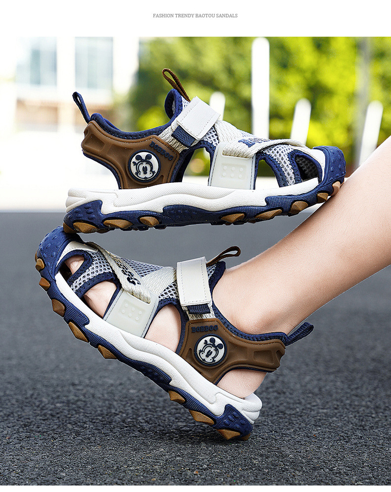 Mother&Kids Boys' beach sandals Summer single net large children's anti-collision Bao toe sandals_voghion.com