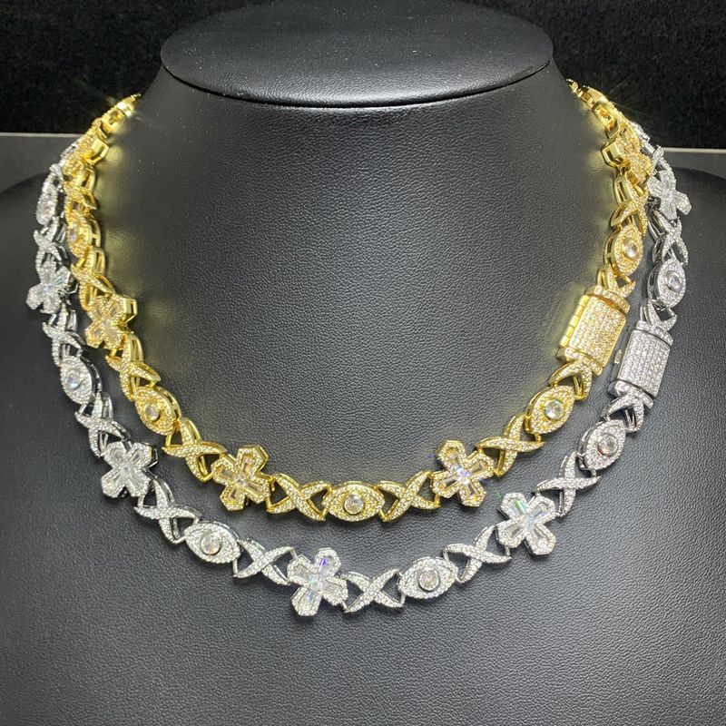 Collana con nodo incrociato e occhi in zircone, uomo e donna, hip hop, oro e argento_voghion.com