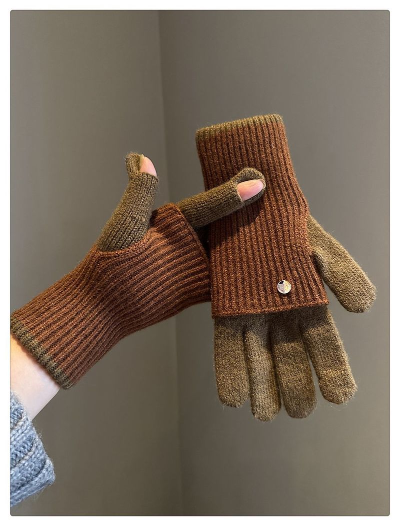 Milad Winter Dual-use Color-blocking Knitted Wool Gloves For Women, Fingerless, Touchscreen-compatible, Warm, Cycling,_voghion.com