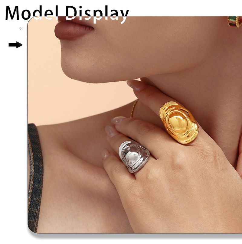 Ins Exaggerated Oval Straw Hat Shaped Opening Adjustable Ring With Personalized Temperament Design Titanium Steel Finger Ring_voghion.com