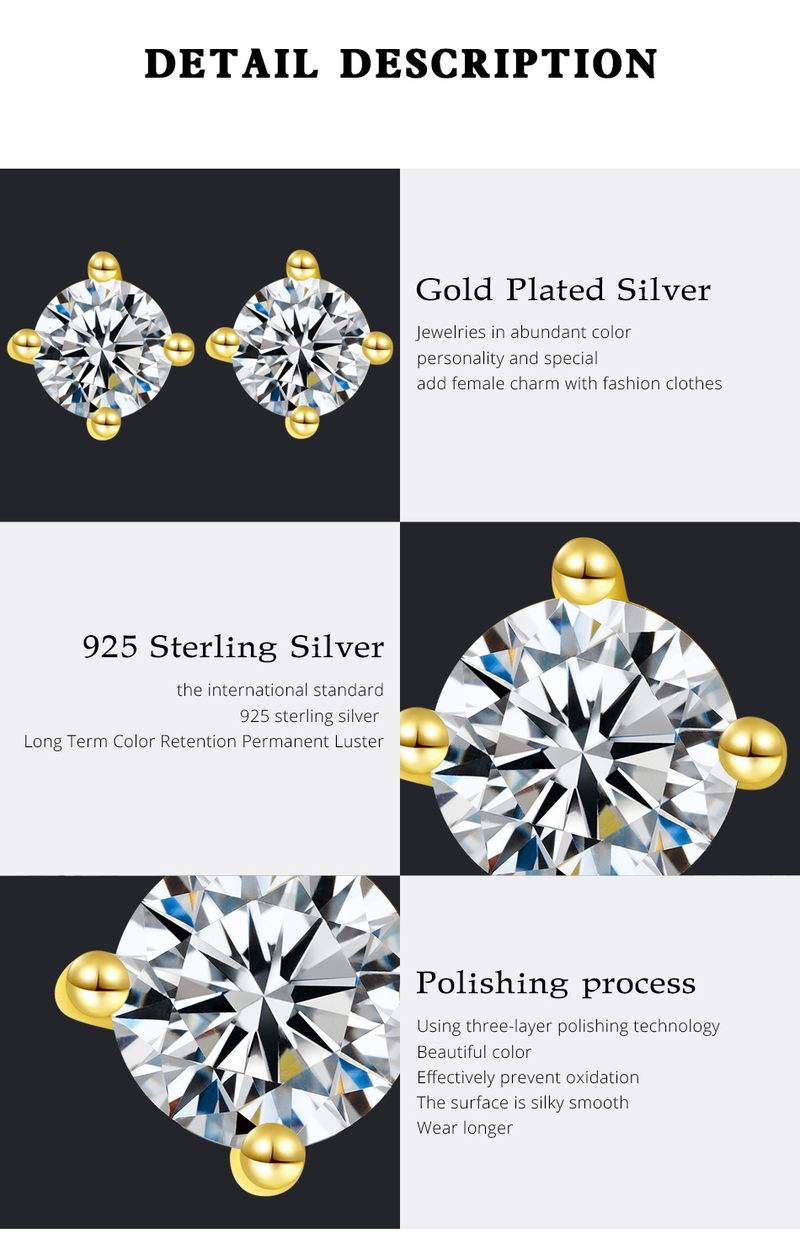 Mini brincos de pino de zircônia transparente para mulheres 14k ouro plantado Sterg Sier Fine_voghion.com