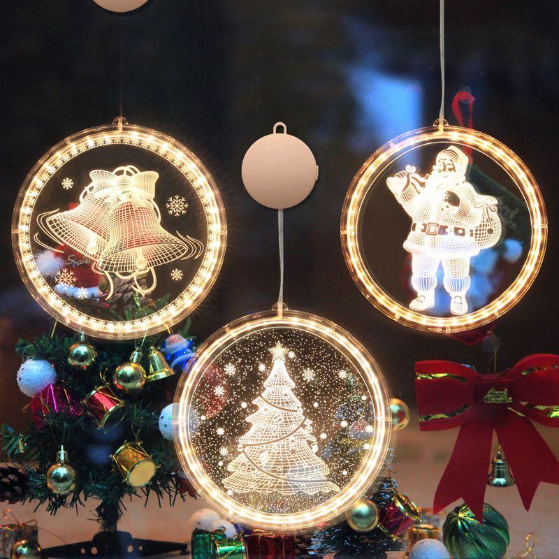 Christmas String 3D Hanging LED Bell Snowflake Elk Decoration Colored Battery Light Display_voghion.com