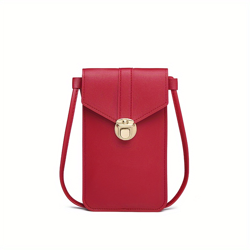 Sac pour téléphone à écran tactile Mini sac à bandoulière en cuir polyvalent de couleur unie à rabat petit porte-monnaie_voghion.com
