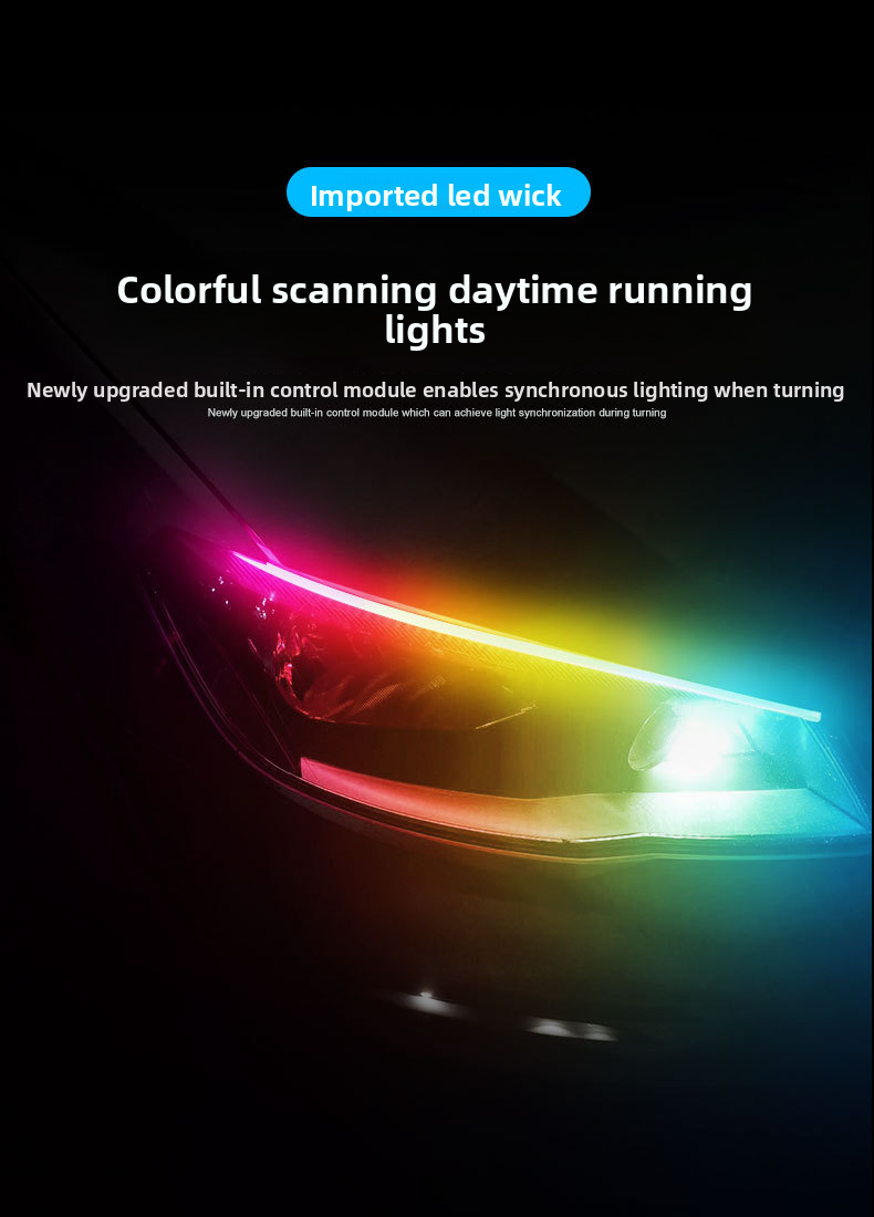 Striscia luminosa per luci diurne colorate RGB per auto, controllo Bluetooth tramite APP, 30 cm, 45 cm, 60 cm_voghion.com