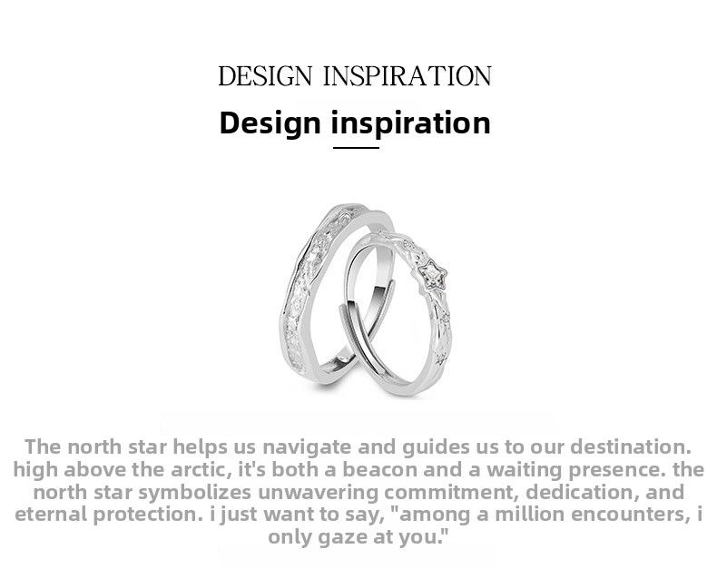 S925 Sterling Silber Nordstern-Paarringe für Damen und Herren, hochwertiger Luxus-Schmuck: Verstellbare offene Ringe_voghion.com
