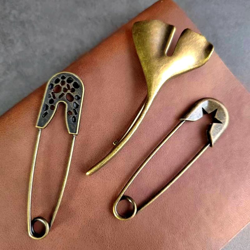 JM Bronzo Antico Elettrolitico Motivo Piuma Fiore Ramo Uccello Foglia Spilla Artistica Grande Accessorio_voghion.com