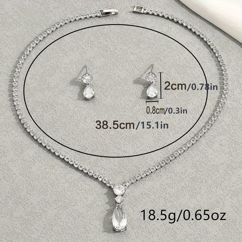 Conjunto de collar y pendientes para mujer, minimalista y fresco, edición coreana, pendientes de gota de agua con incrustaciones de circonita, clavícula versátil_voghion.com