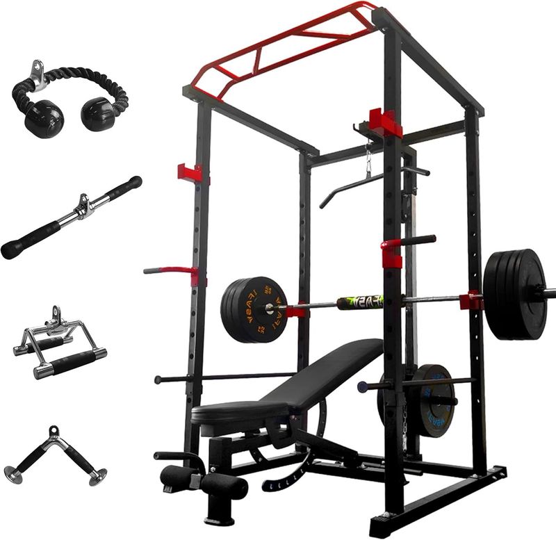 Multi-functional Power Cage,Home Adjustable Pullup Squat Rack 1000Lbs Capacity Comprehensive Fitness Barbell Rack_voghion.com