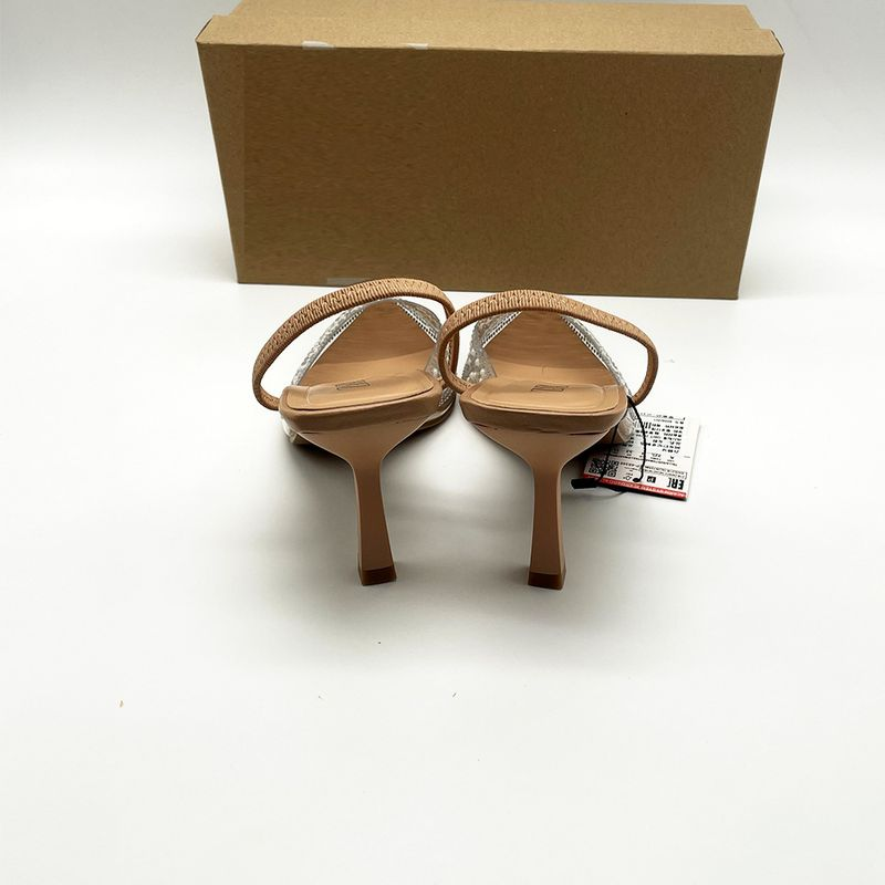 p9French high-heeled women's shoes pointed toe black rhinestones shallow mouth with empty back straps and slingback_voghion.com