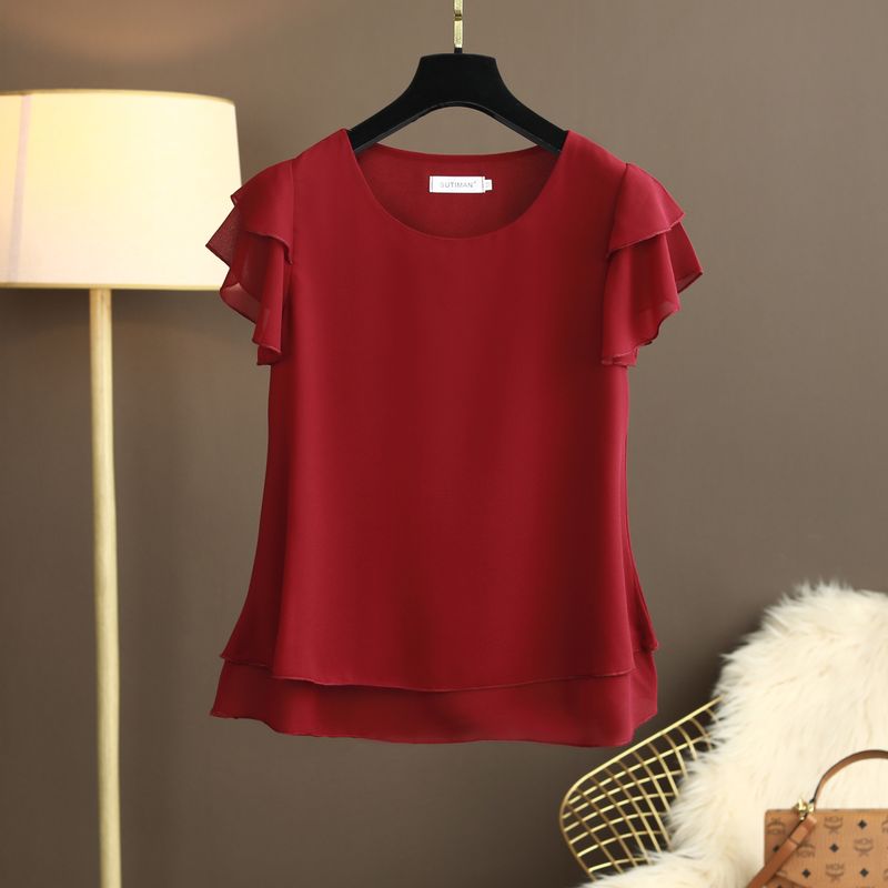 Camicetta in chiffon da donna estate 2025 nuova maglietta ampia che copre la pancia manica corta capospalla base camicia alla moda sinonimi abito_voghion.com