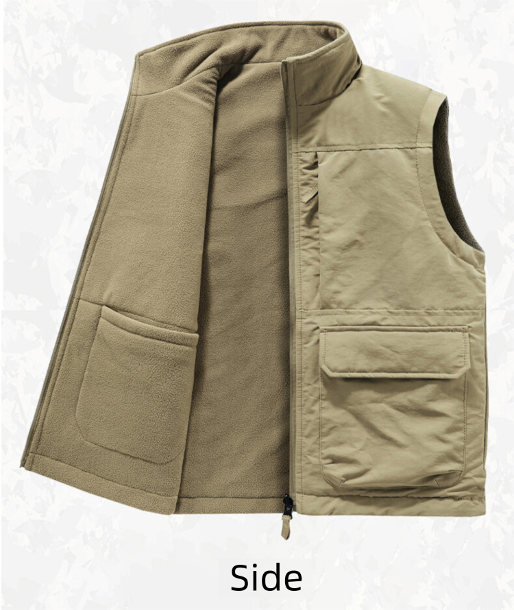 Velvet Vest, Men's Stand Up Collar, Casual, Thick Fleece, Shake Grain Fleece Workwear, Versatile, Plus Size Vest, Double-sided Wear_voghion.com