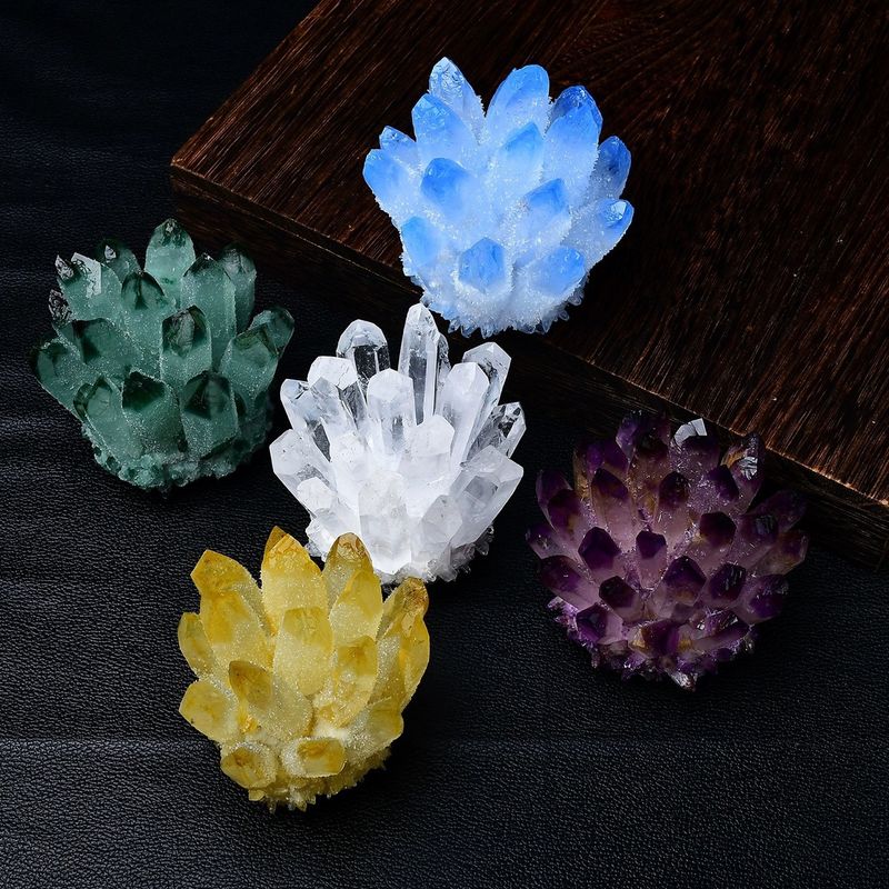 Natural Amethyst Yellow Green White Crystal Cluster Ornament Demagnetizing Display Mineral Specimen Home Living Room_voghion.com