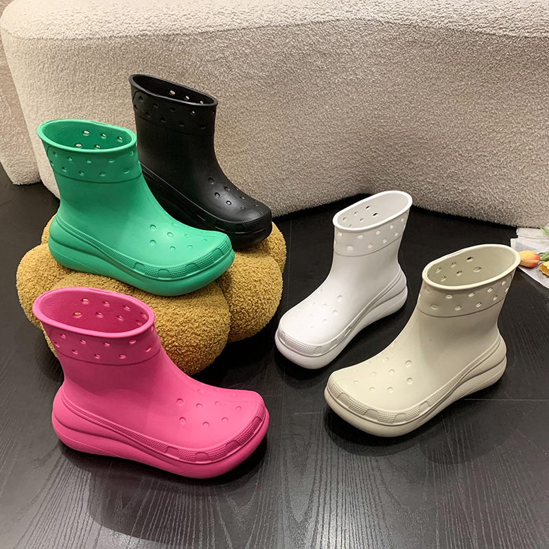 Estate nuova moda semplice EVA colore caramella abbigliamento esterno copriscarpe a tubo corto stivali da pioggia antiscivolo impermeabili con fondo spesso_voghion.com