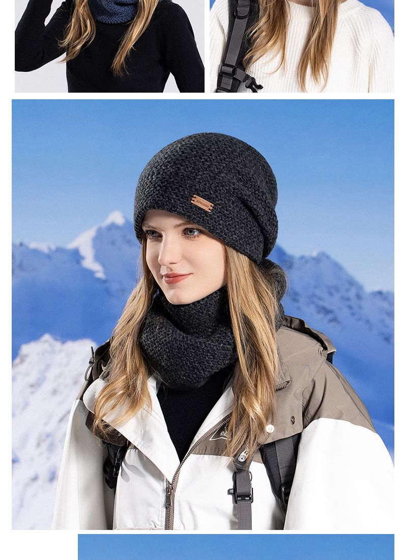 Cappello, set sciarpa, caldo berretto lavorato a maglia da donna, protezione per le orecchie in pile, pullover, berretto di lana._voghion.com