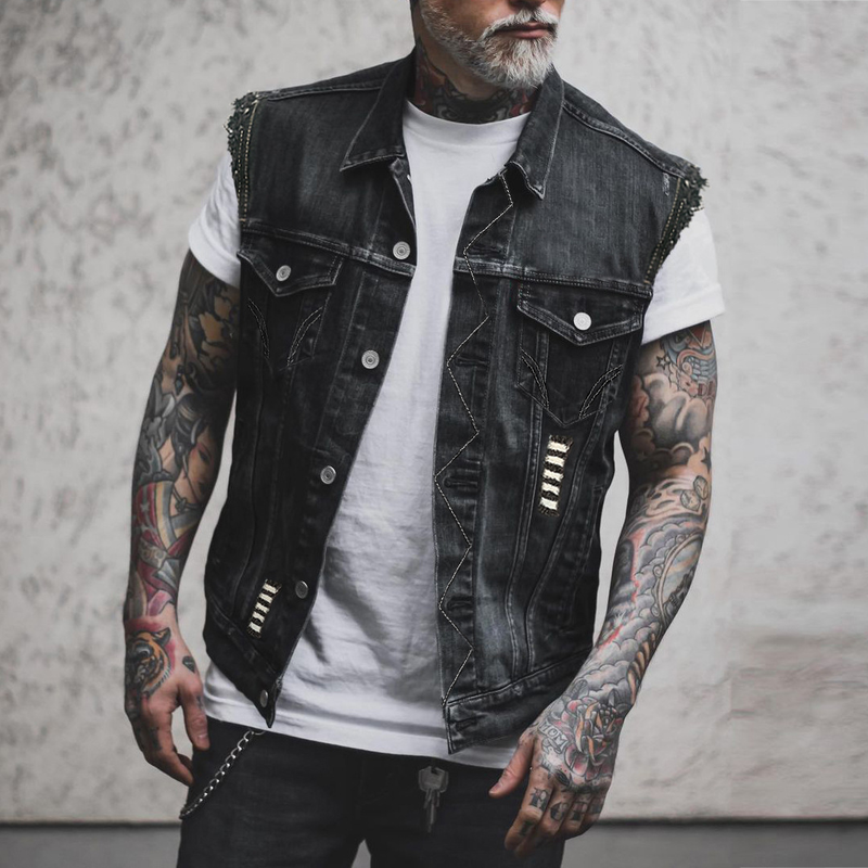Männerkleeder Einfach Casual Denim Weste_voghion.com