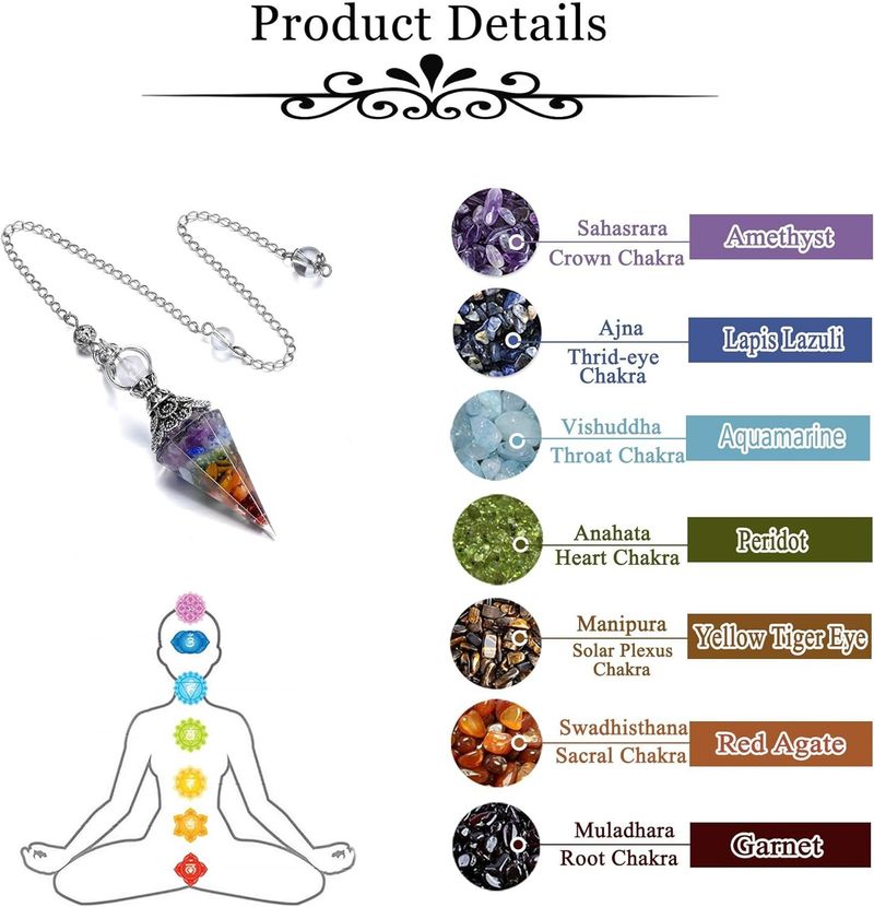 Hexagonal Crystal Pendulum - Antique Silver Plated Divination Tool With Semi-Precious Stones_voghion.com
