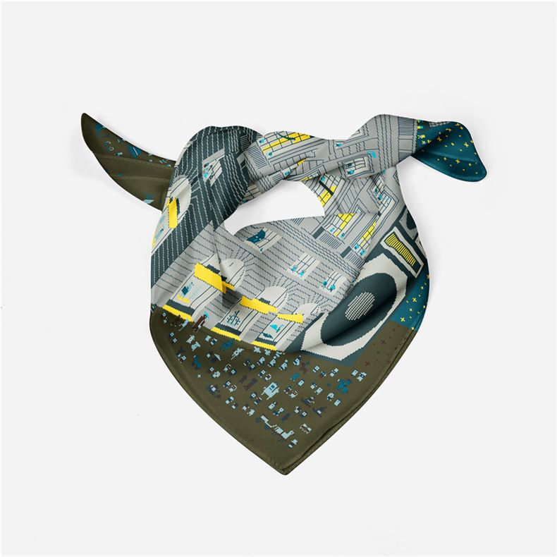 2024 Autumn/Winter New Building Printed Women's Small Square Fashion Simulation Silk Scarf_voghion.com