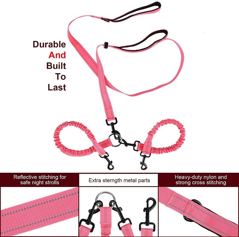 Corde de marche à double traction pour animaux de compagnie, une corde, une corde élastique, une corde extensible et une corde anti-enchevêtrement pour chien avec veilleuse_voghion.com