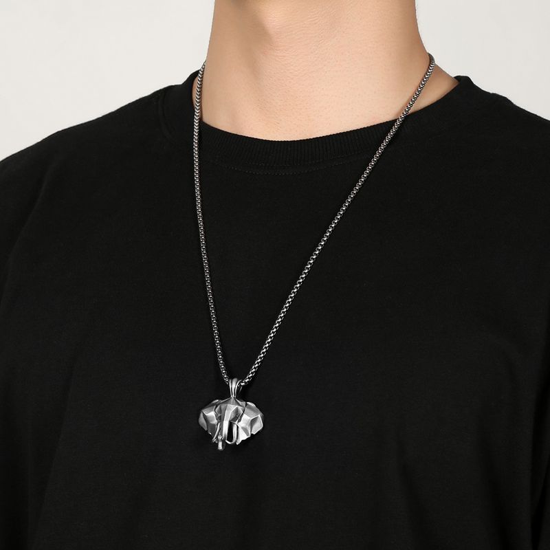 Pure Tin Necklace 3D Elephant Men's Animal Pendant Titanium Steel Sweater Chain_voghion.com