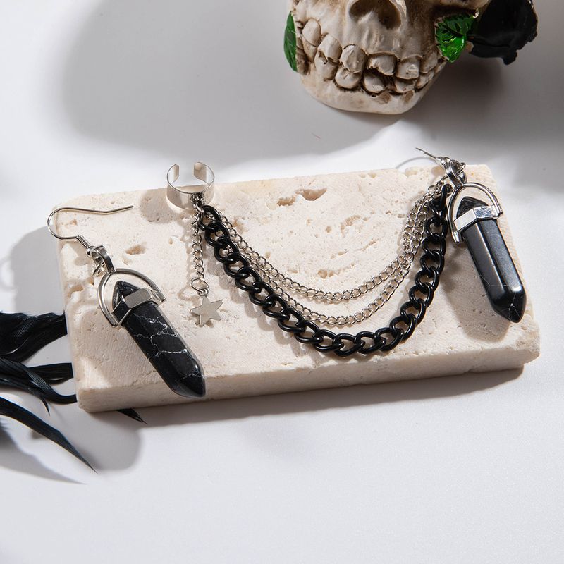Set di orecchini di Halloween con clip per orecchini misti in lega nera turchese stile hip-hop_voghion.com