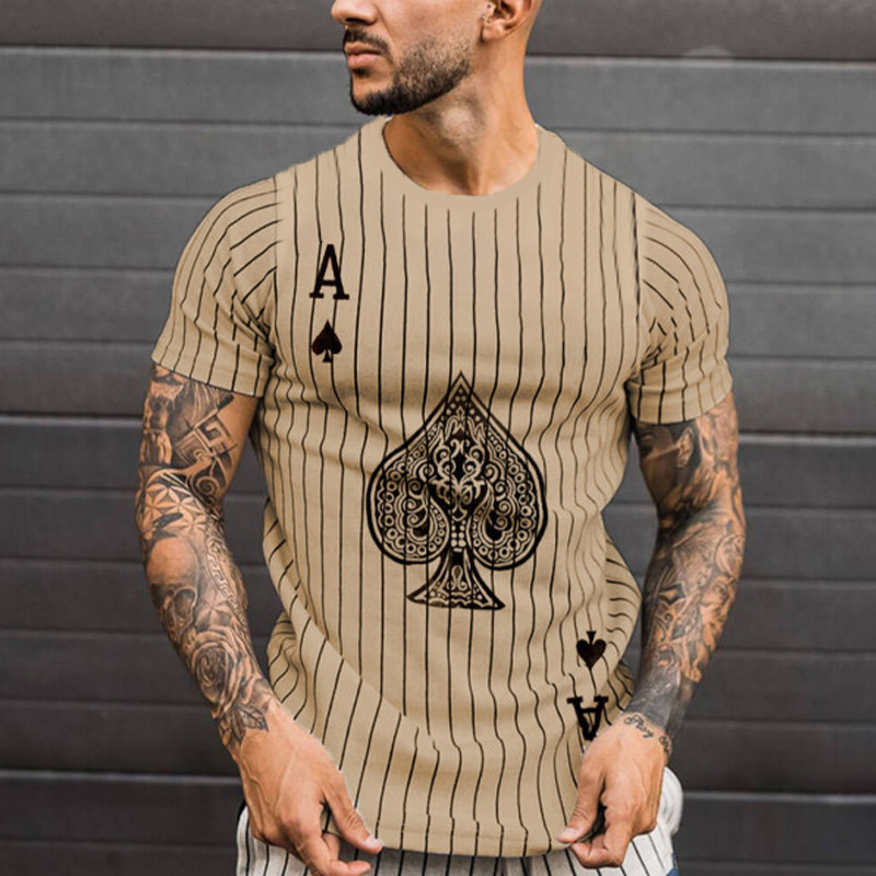 Abbigliamento da uomo estivo a maniche corte 2024 per l'esportazione, stampa 3D con lettere a forcella casual, strisce verticali sciolte_voghion.com