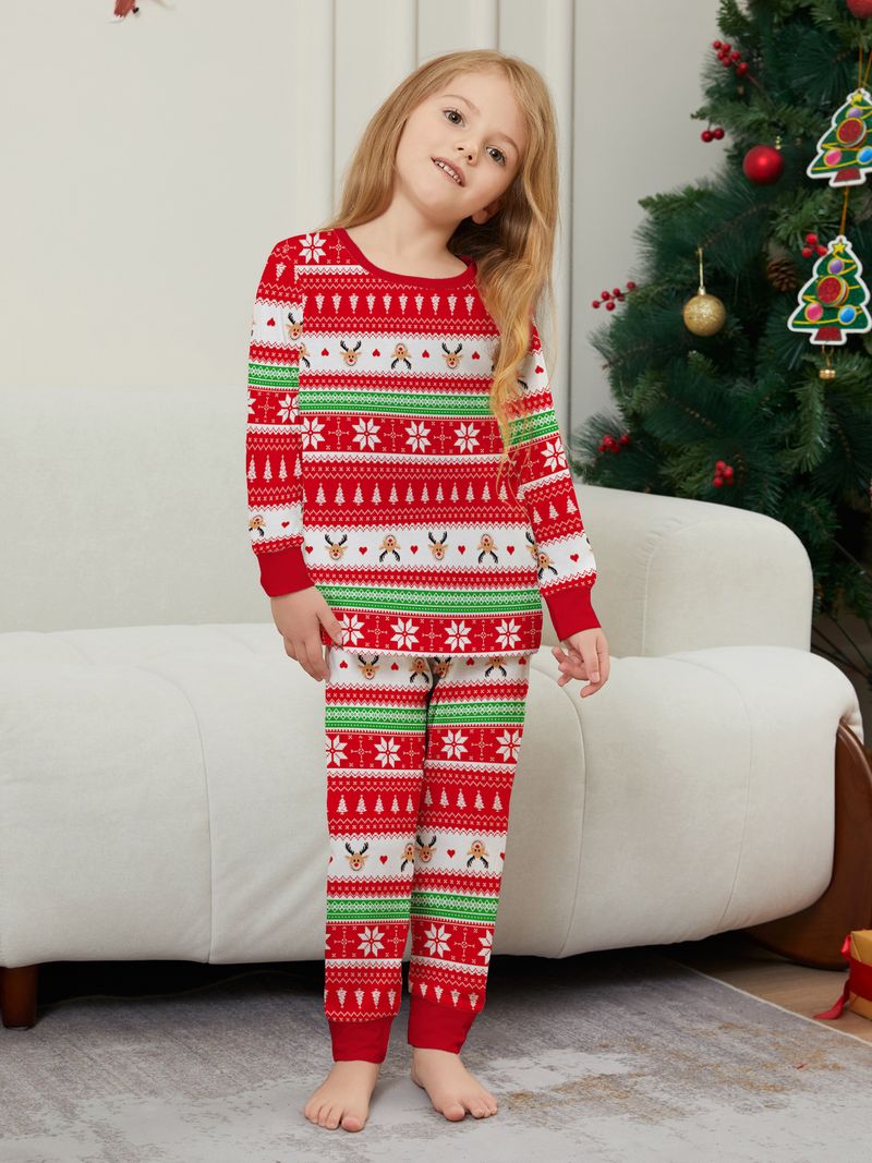 Natale Babbo Natale Cervo Neve a righe Natale famiglia vestito stampato casa pigiama vestito_voghion.com
