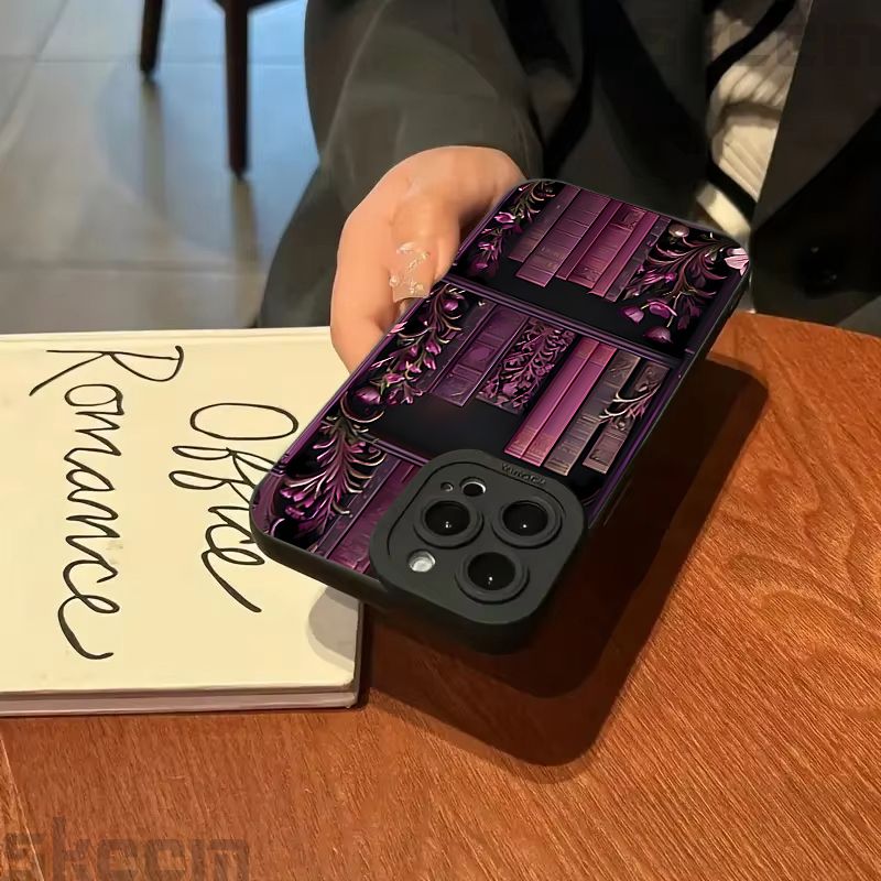 Carcasă de telefon vintage cu design de bibliotecă violet, pictată, pentru iPhone 16, 15, 14, 13, 12, 11 Pro Max, Mini XS X XR 7, 8, 16 Plus, din silicon moale_voghion.com