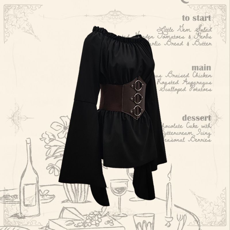 Mittelalter Renaissance Langarm Tunika Top Halloween Bühnenshow Kleid Piratenhemd Mädchen_voghion.com